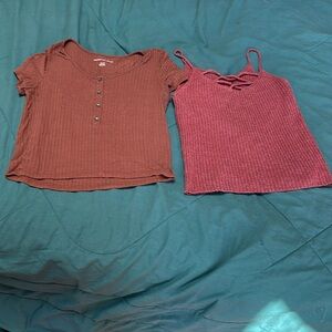American eagle small sweater tank maroon brown crop Henley t shirt